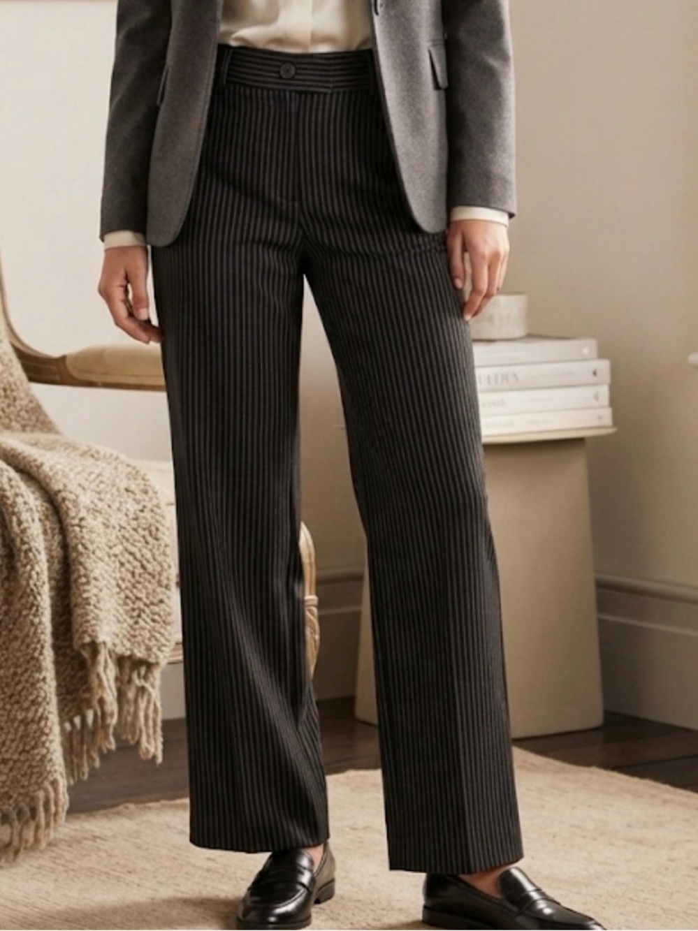 Fashion Bug Black Pinstripe Wide-Leg Pants